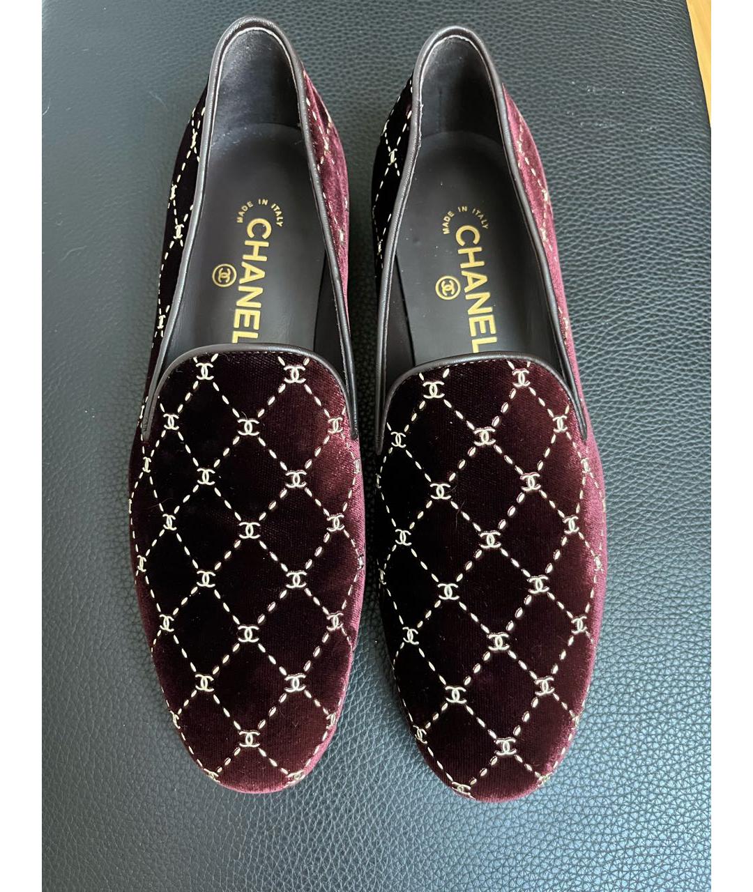CHANEL Бордовые бархатные лоферы, фото 2