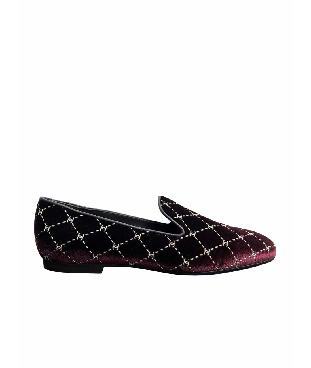 CHANEL Бордовые бархатные лоферы, фото 1