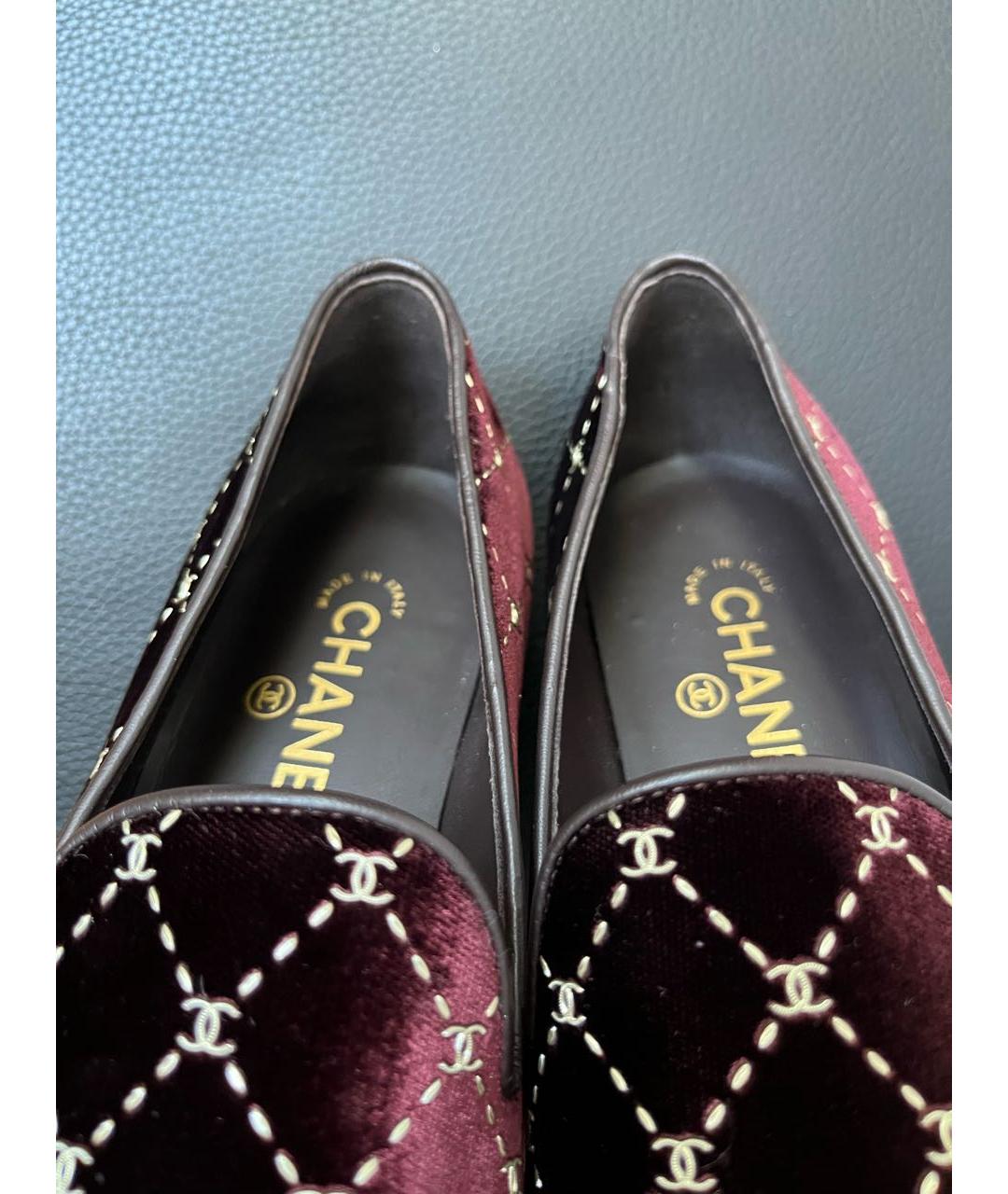 CHANEL Бордовые бархатные лоферы, фото 4