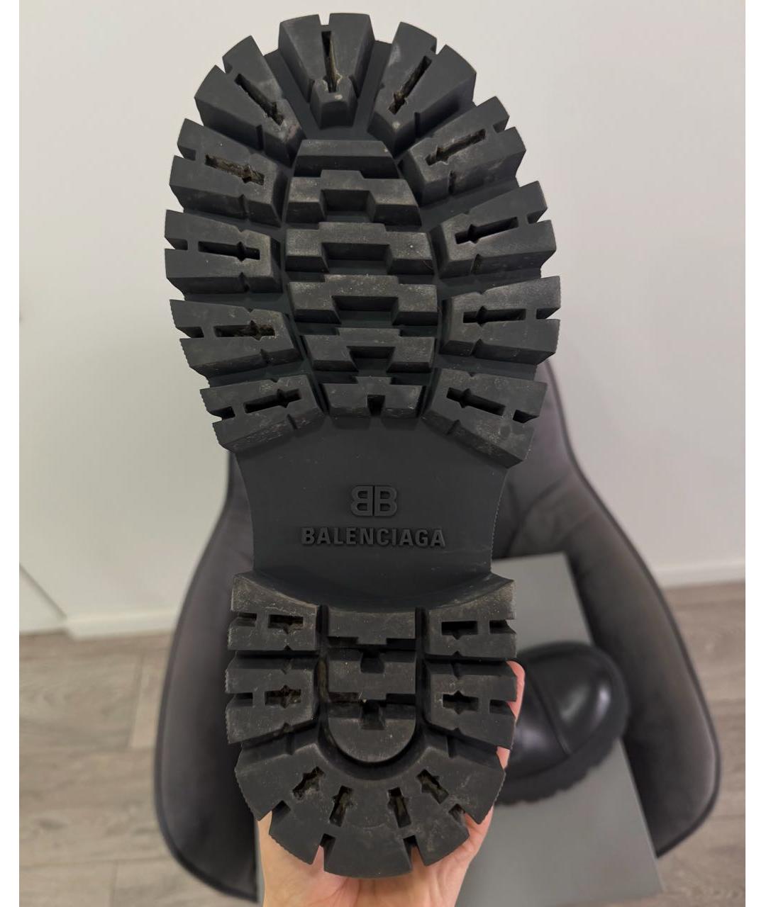 BALENCIAGA Антрацитовые кожаные высокие ботинки, фото 6
