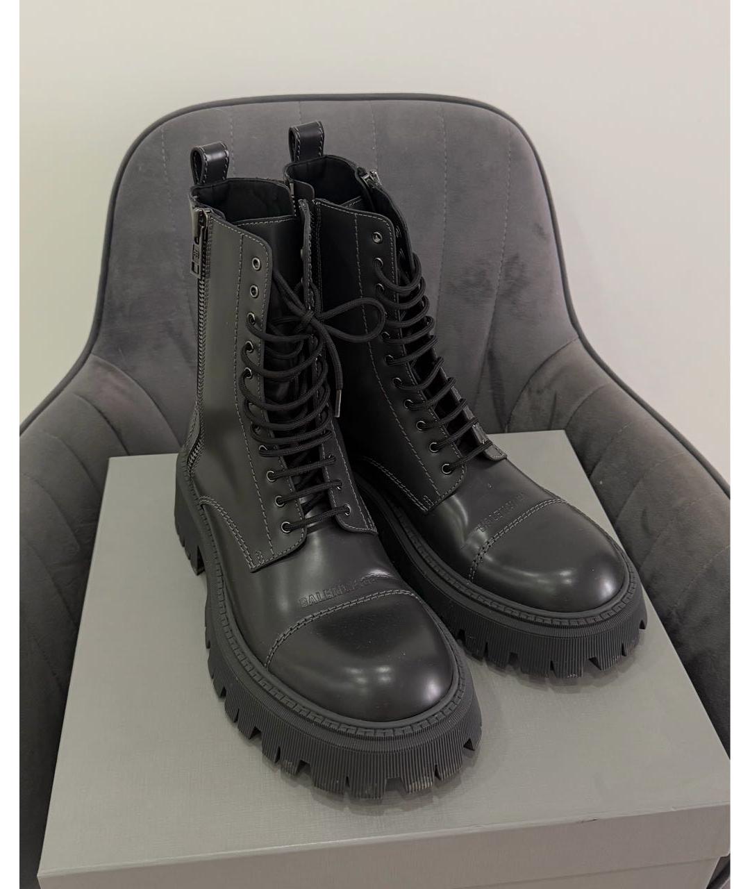 BALENCIAGA Антрацитовые кожаные высокие ботинки, фото 3
