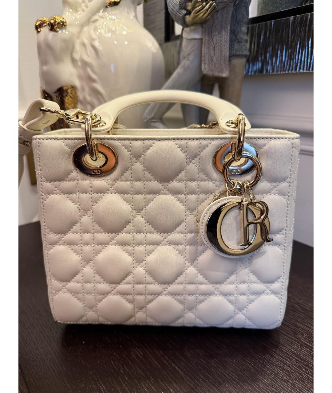 CHRISTIAN DIOR Белая кожаная сумка с короткими ручками, фото 5