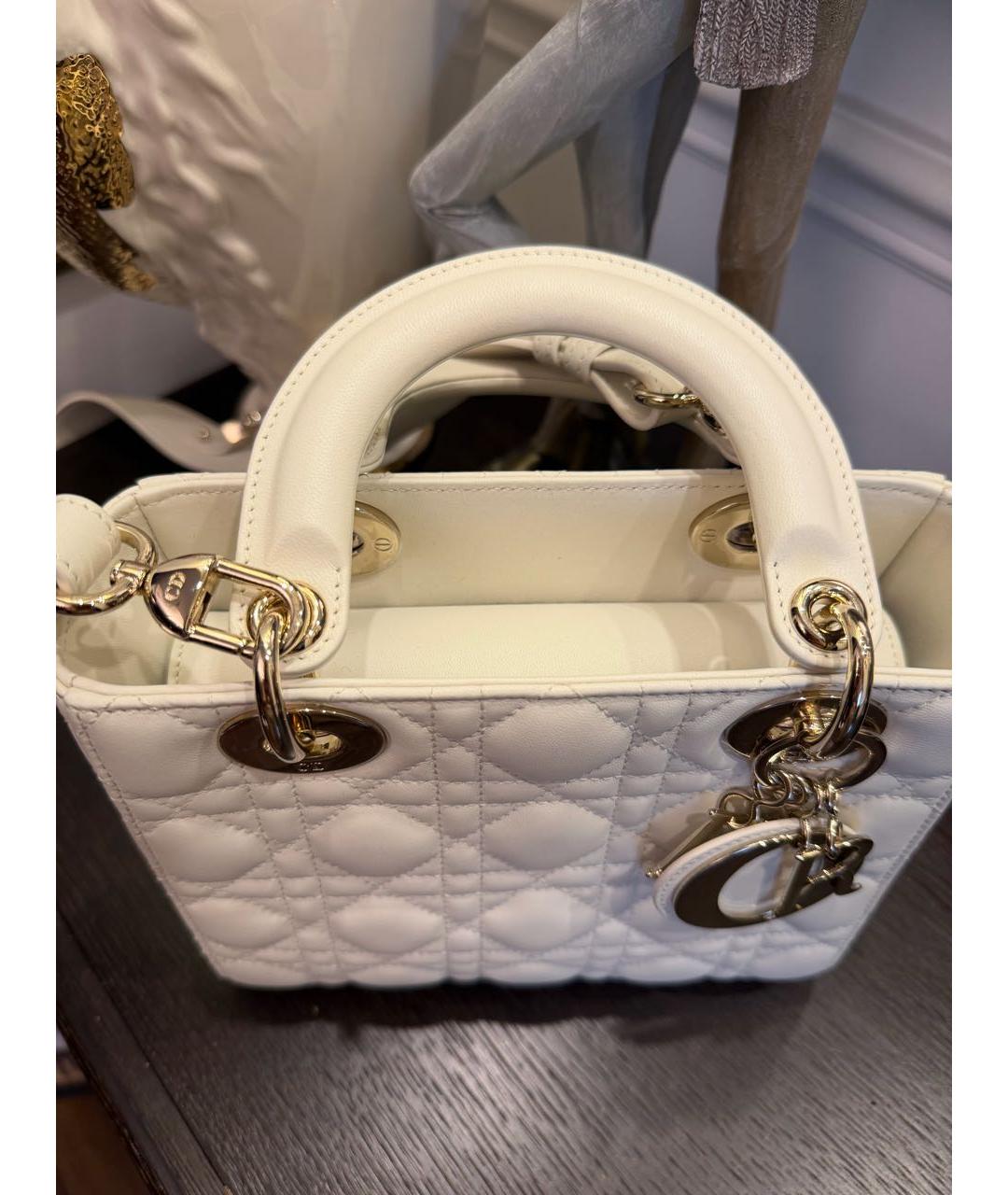 CHRISTIAN DIOR Белая кожаная сумка с короткими ручками, фото 2
