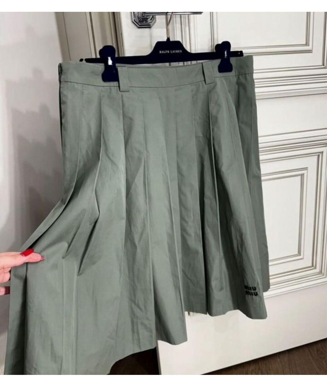 MIU MIU Зеленая хлопковая юбка мини, фото 4
