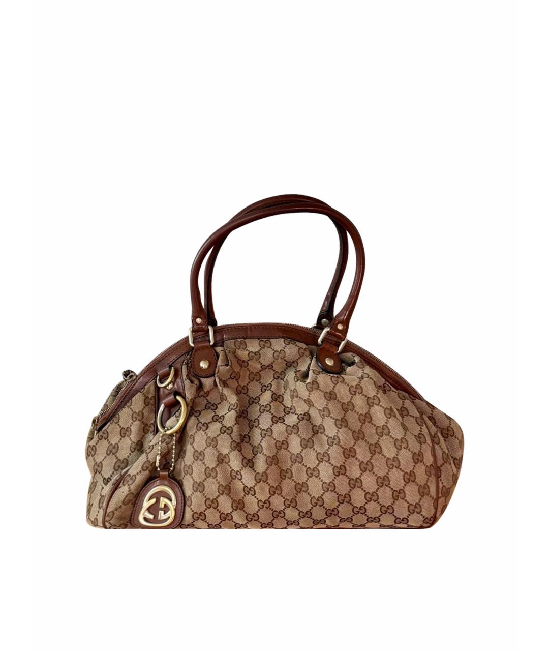 GUCCI Коричневая жаккардовая сумка тоут, фото 1