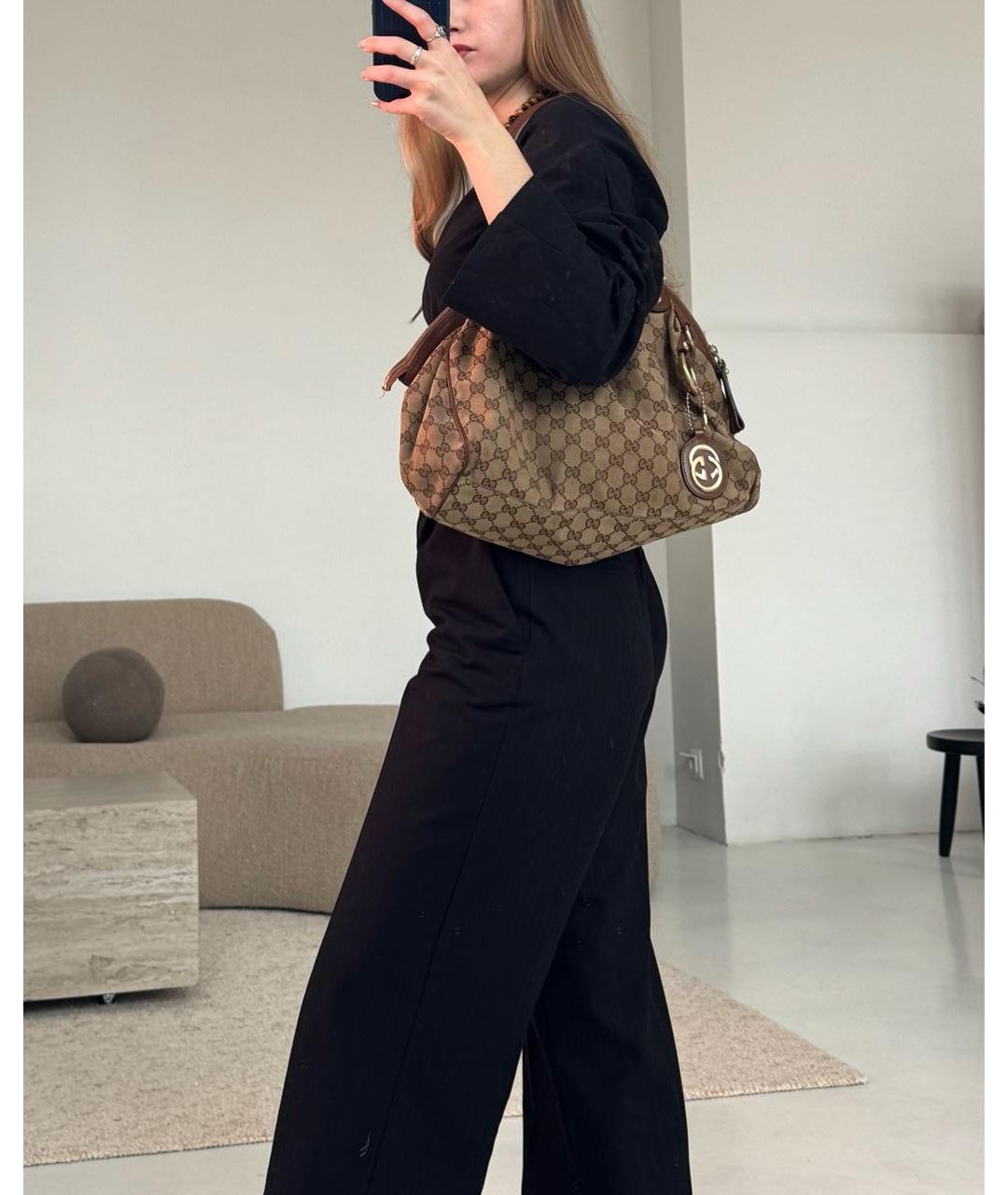 GUCCI Коричневая жаккардовая сумка тоут, фото 8