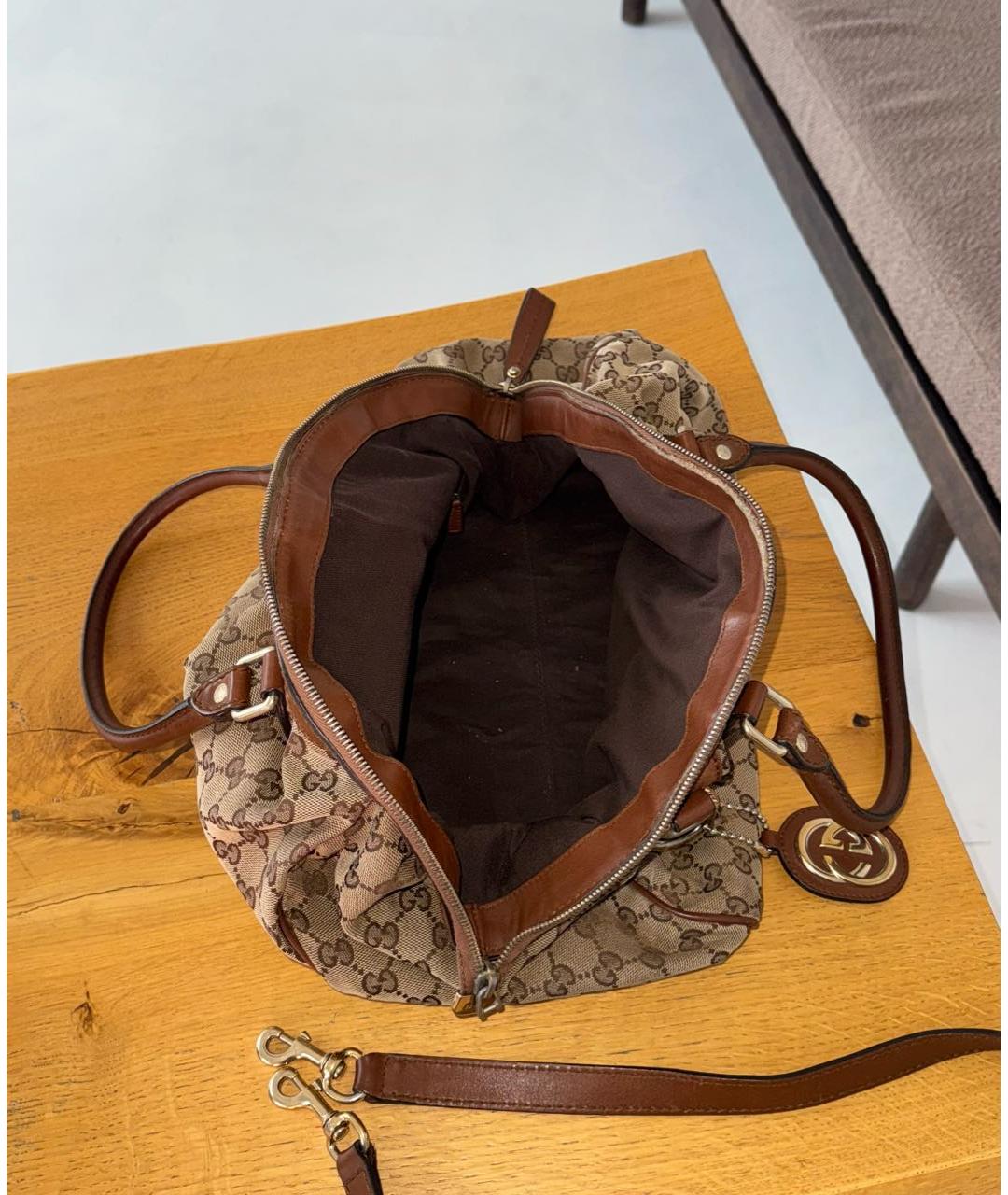 GUCCI Коричневая жаккардовая сумка тоут, фото 4