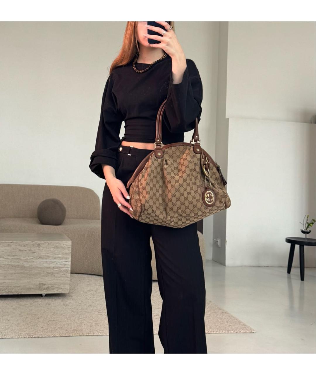 GUCCI Коричневая жаккардовая сумка тоут, фото 7