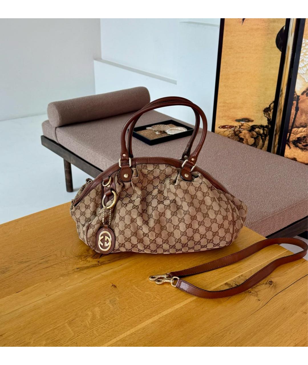GUCCI Коричневая жаккардовая сумка тоут, фото 9