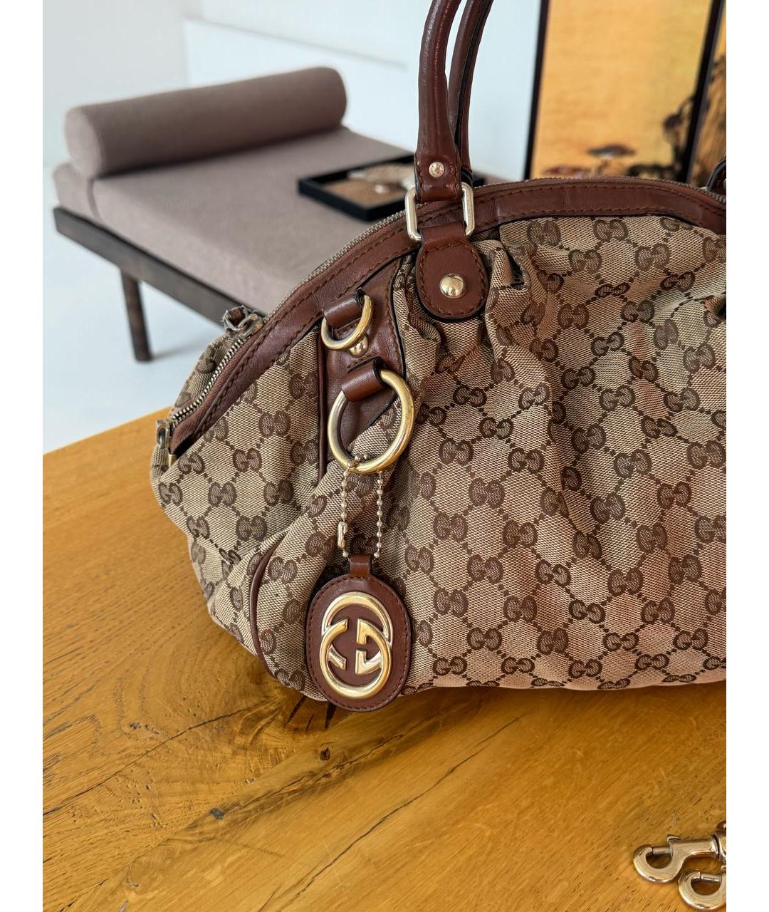 GUCCI Коричневая жаккардовая сумка тоут, фото 3