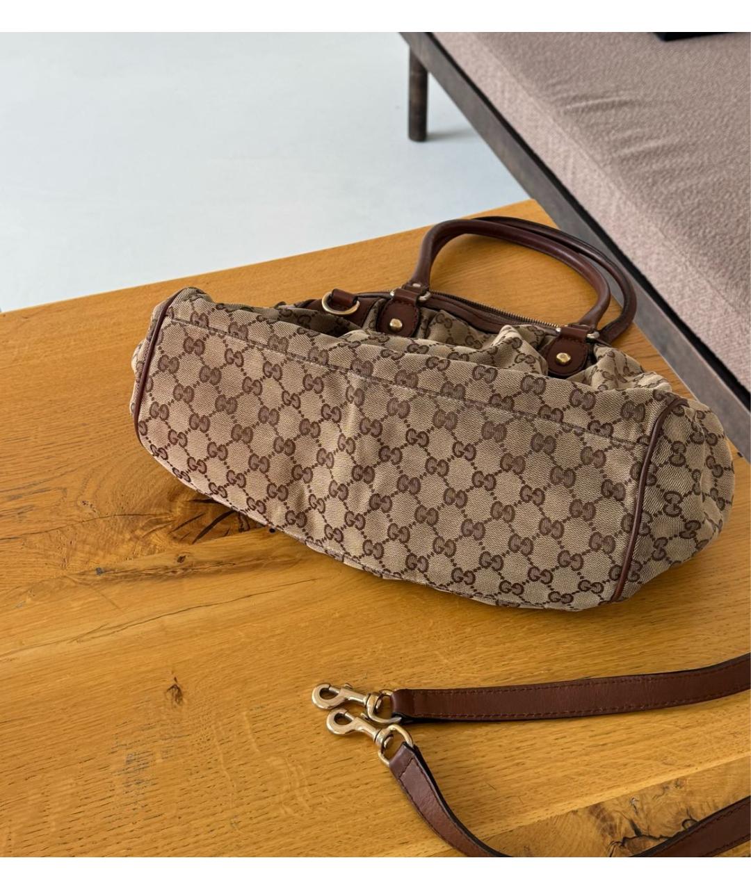 GUCCI Коричневая жаккардовая сумка тоут, фото 5
