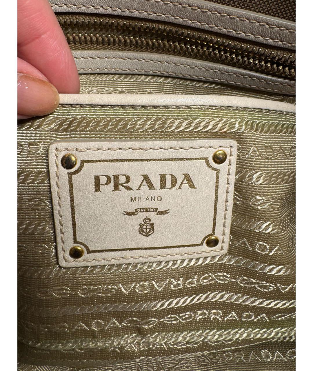 PRADA Бежевая тканевая сумка с короткими ручками, фото 5