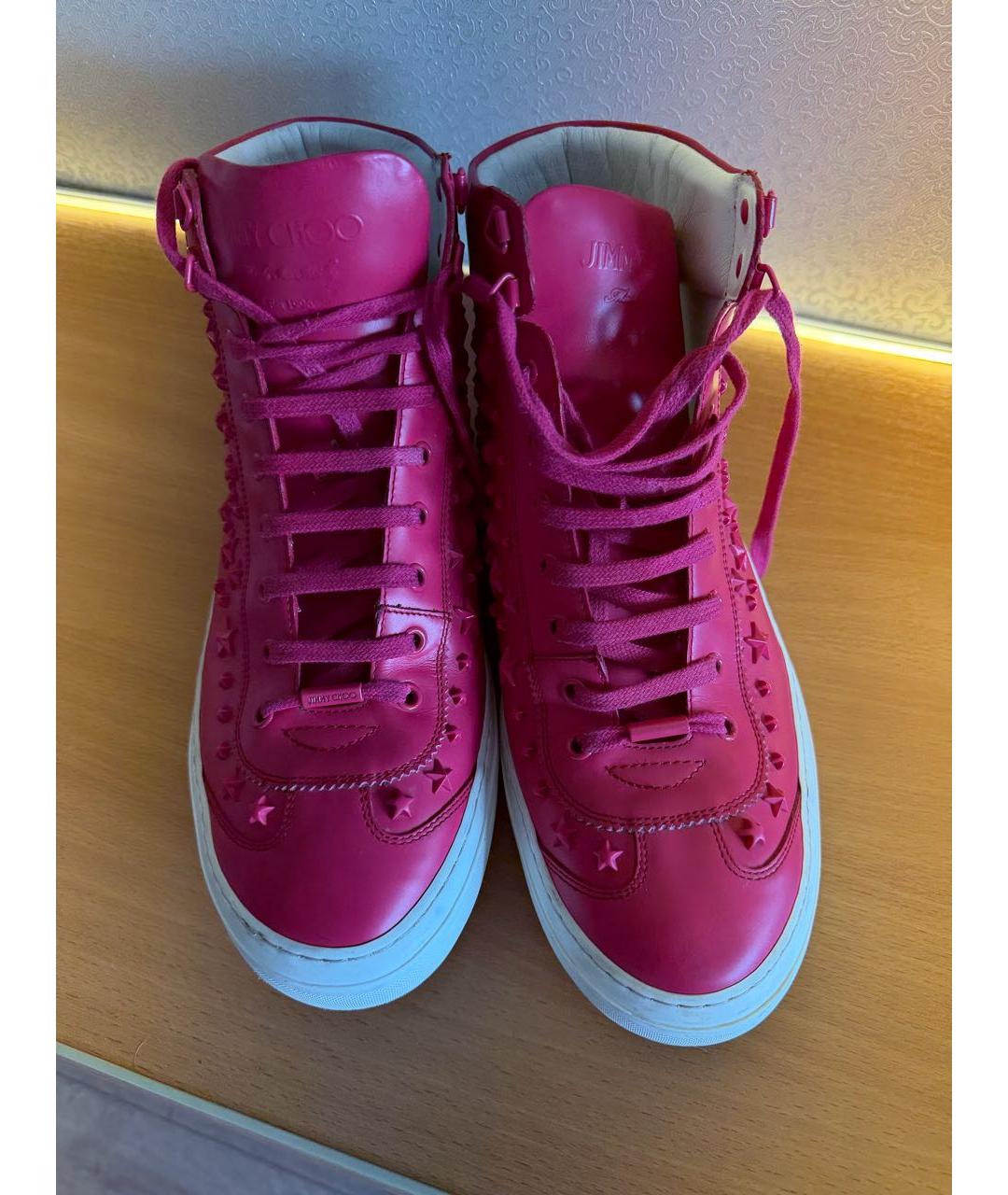 JIMMY CHOO Красные кожаные высокие кроссовки / кеды, фото 3