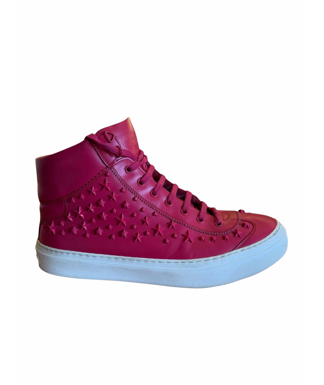 JIMMY CHOO Красные кожаные высокие кроссовки / кеды, фото 1