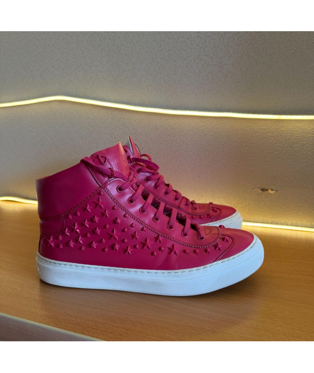 JIMMY CHOO Красные кожаные высокие кроссовки / кеды, фото 5