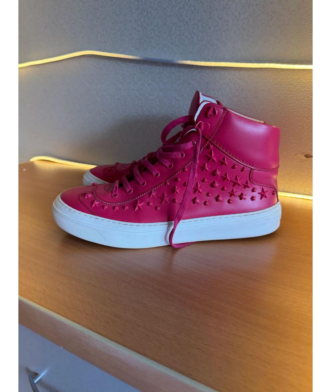 JIMMY CHOO Красные кожаные высокие кроссовки / кеды, фото 2
