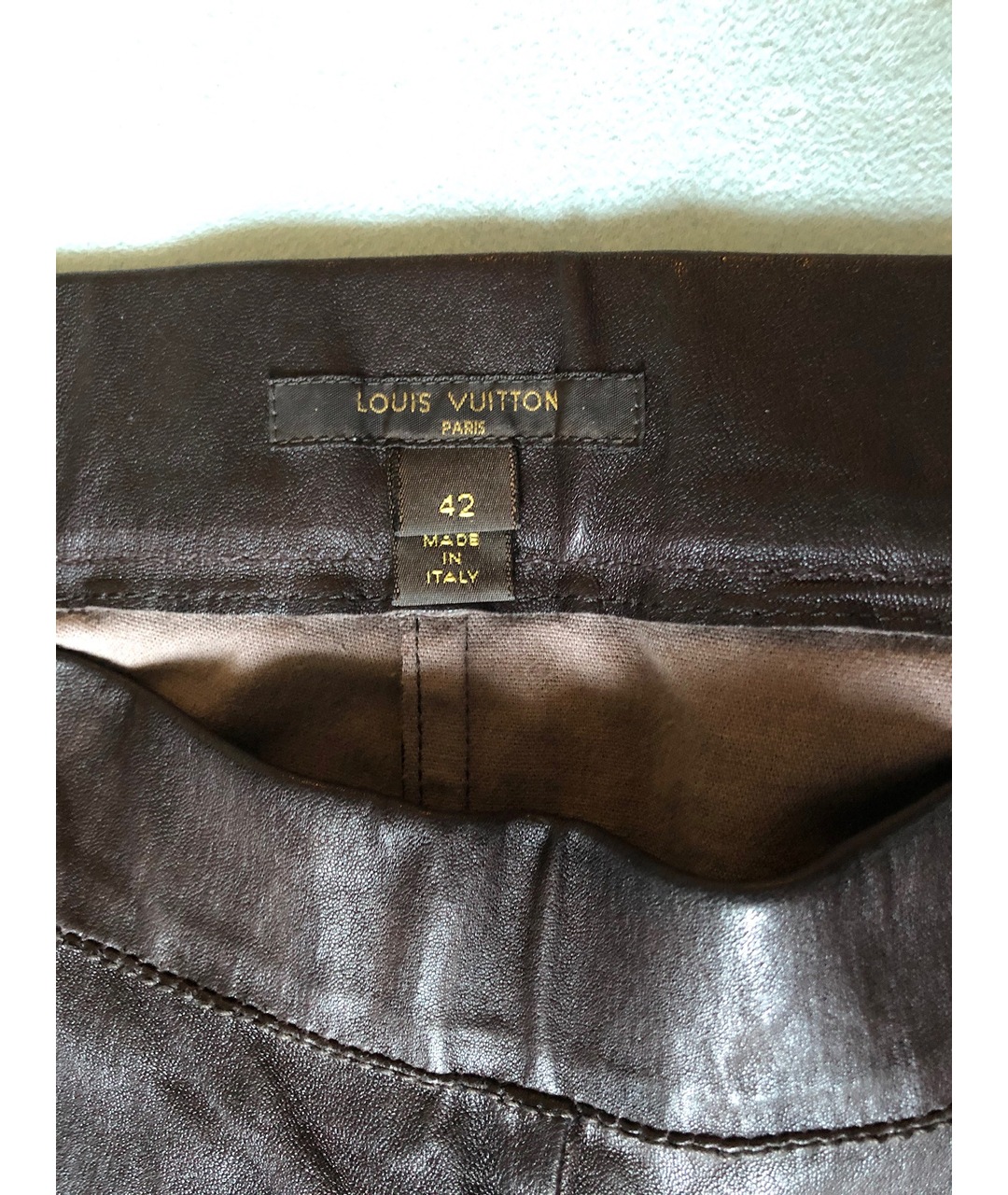 LOUIS VUITTON PRE-OWNED Коричневые кожаные брюки узкие, фото 3