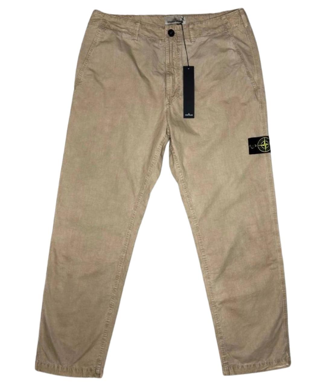 STONE ISLAND Бежевые хлопковые брюки чинос, фото 1