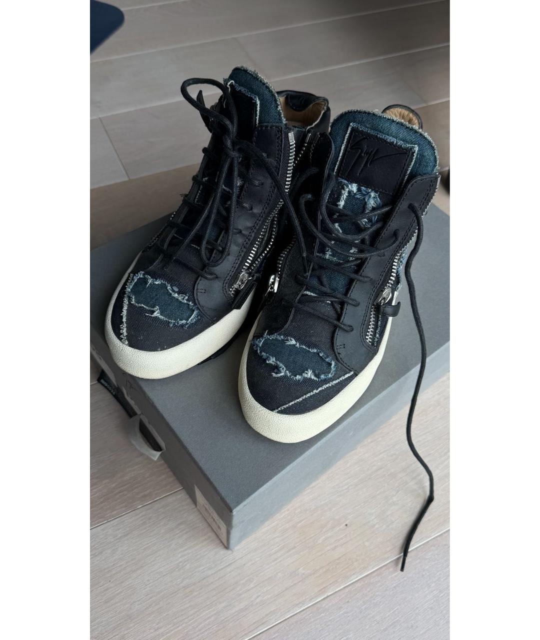 GIUSEPPE ZANOTTI DESIGN Темно-синие текстильные низкие ботинки, фото 2
