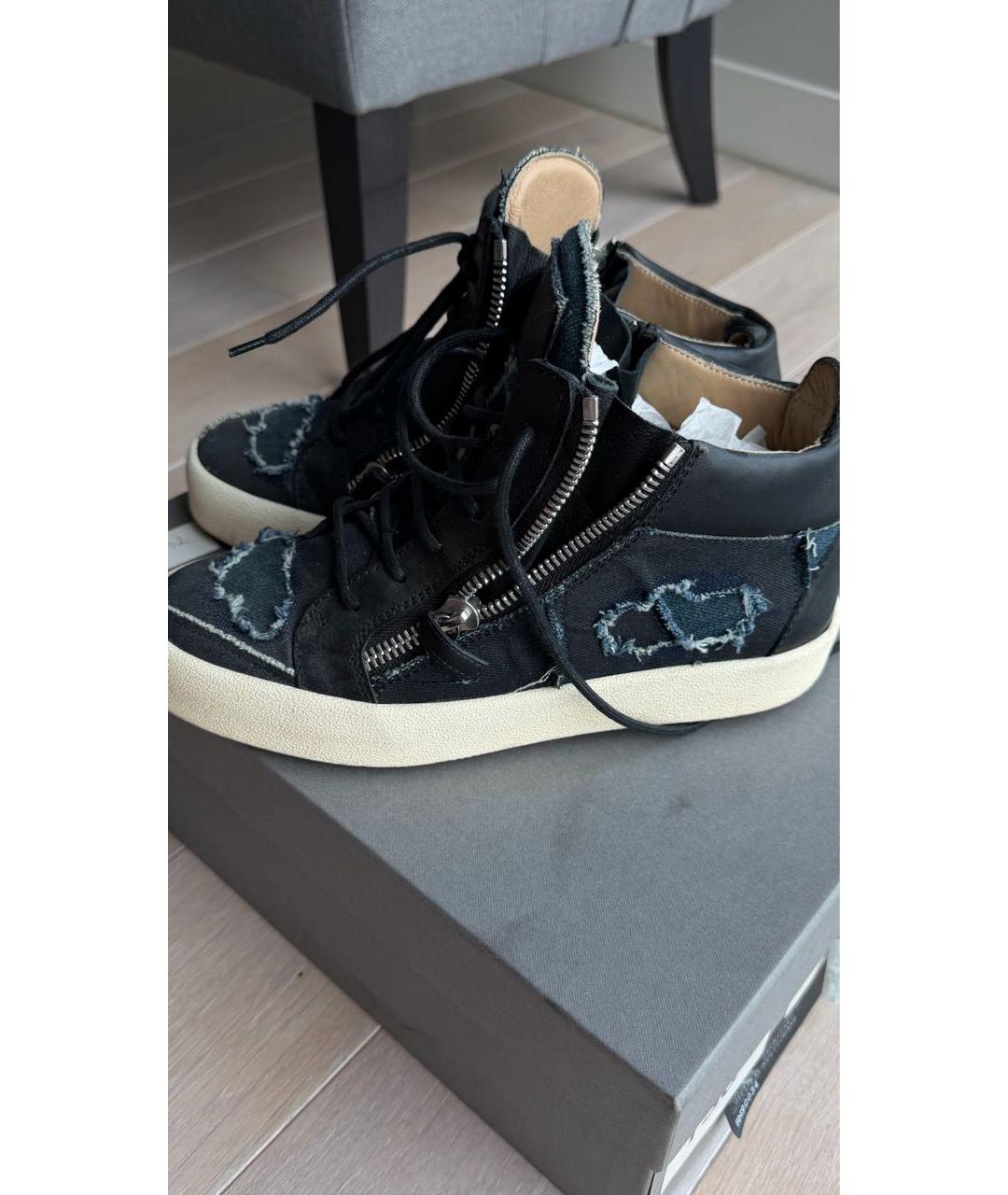 GIUSEPPE ZANOTTI DESIGN Темно-синие текстильные низкие ботинки, фото 6