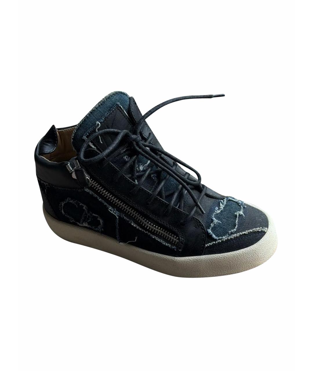 GIUSEPPE ZANOTTI DESIGN Темно-синие текстильные низкие ботинки, фото 1