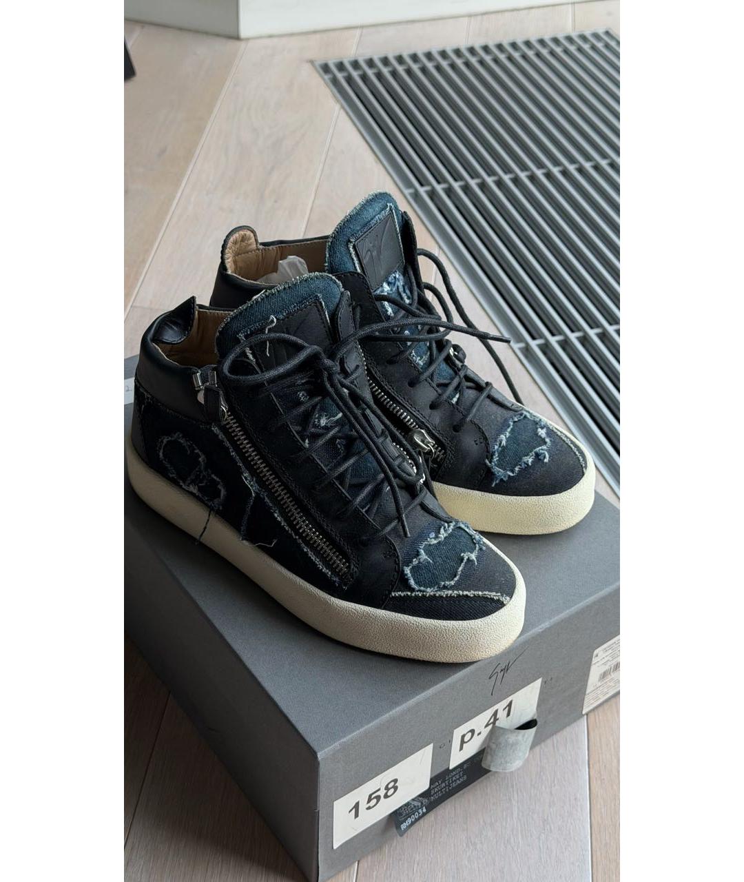 GIUSEPPE ZANOTTI DESIGN Темно-синие текстильные низкие ботинки, фото 3