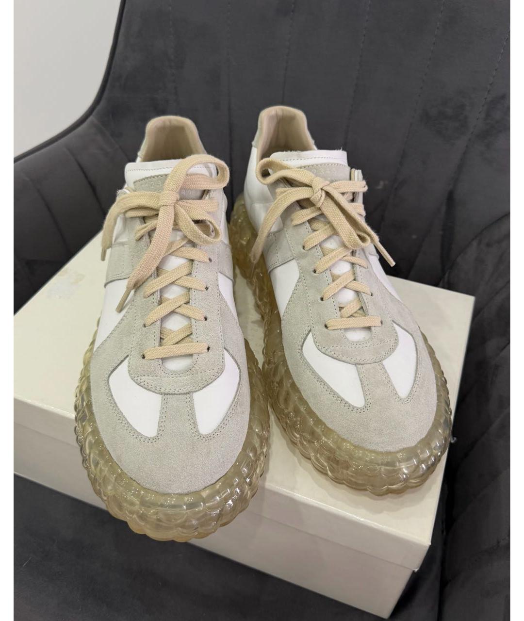 MAISON MARGIELA Белые кожаные низкие кроссовки / кеды, фото 3