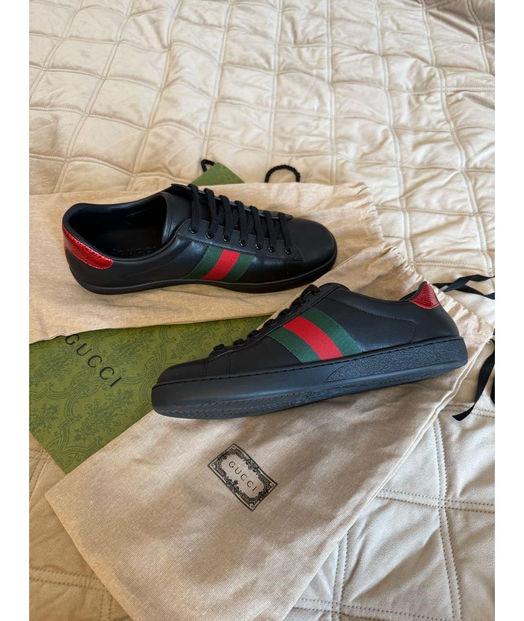 GUCCI Черные кожаные низкие кроссовки / кеды, фото 5