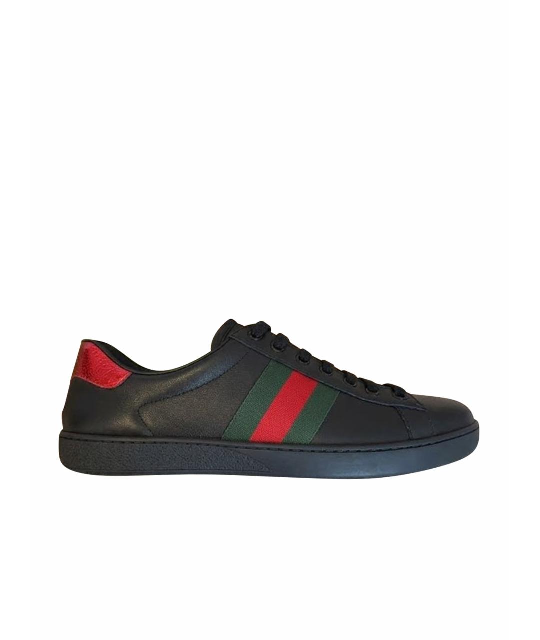 GUCCI Черные кожаные низкие кроссовки / кеды, фото 1