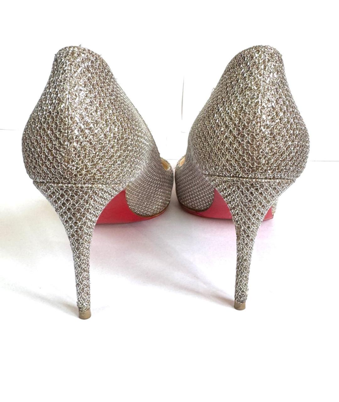 CHRISTIAN LOUBOUTIN Серебряные текстильные туфли, фото 4