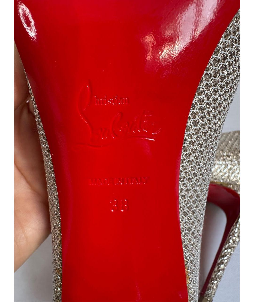 CHRISTIAN LOUBOUTIN Серебряные текстильные туфли, фото 5