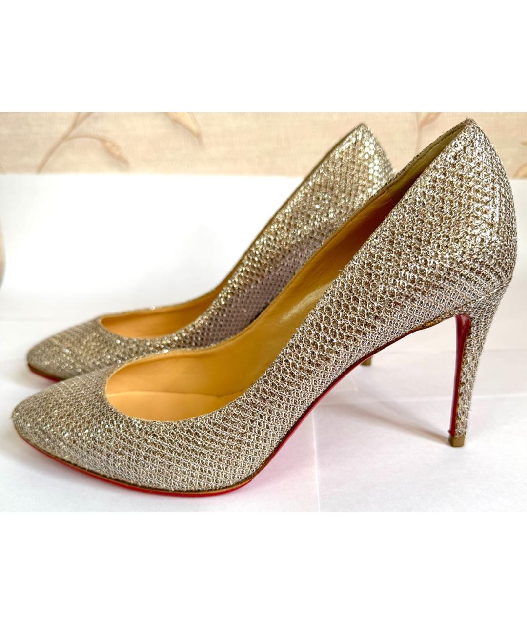 CHRISTIAN LOUBOUTIN Серебряные текстильные туфли, фото 8