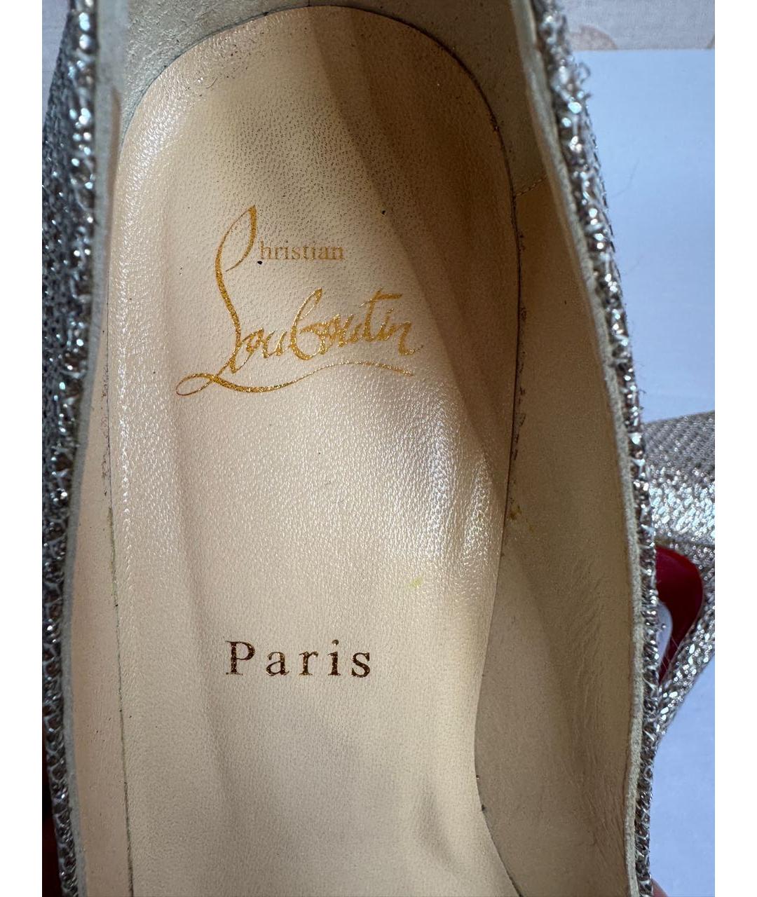 CHRISTIAN LOUBOUTIN Серебряные текстильные туфли, фото 6