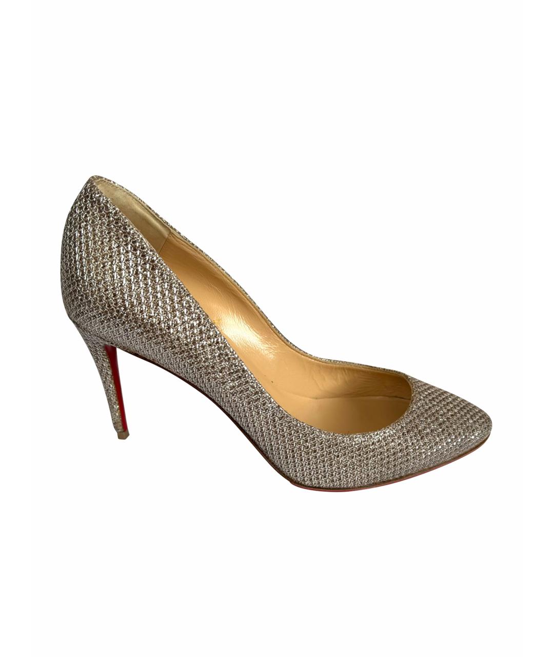 CHRISTIAN LOUBOUTIN Серебряные текстильные туфли, фото 1