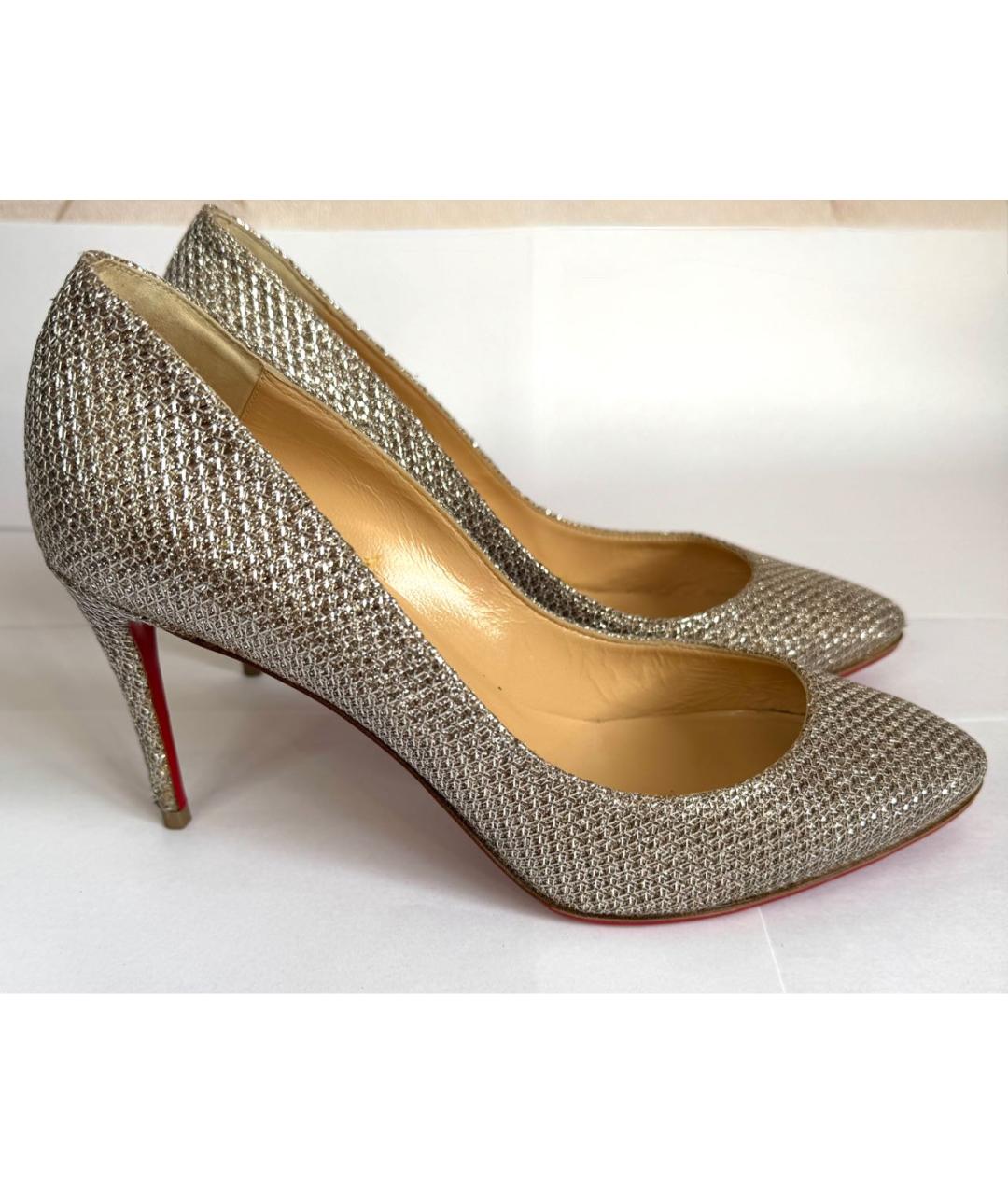 CHRISTIAN LOUBOUTIN Серебряные текстильные туфли, фото 9