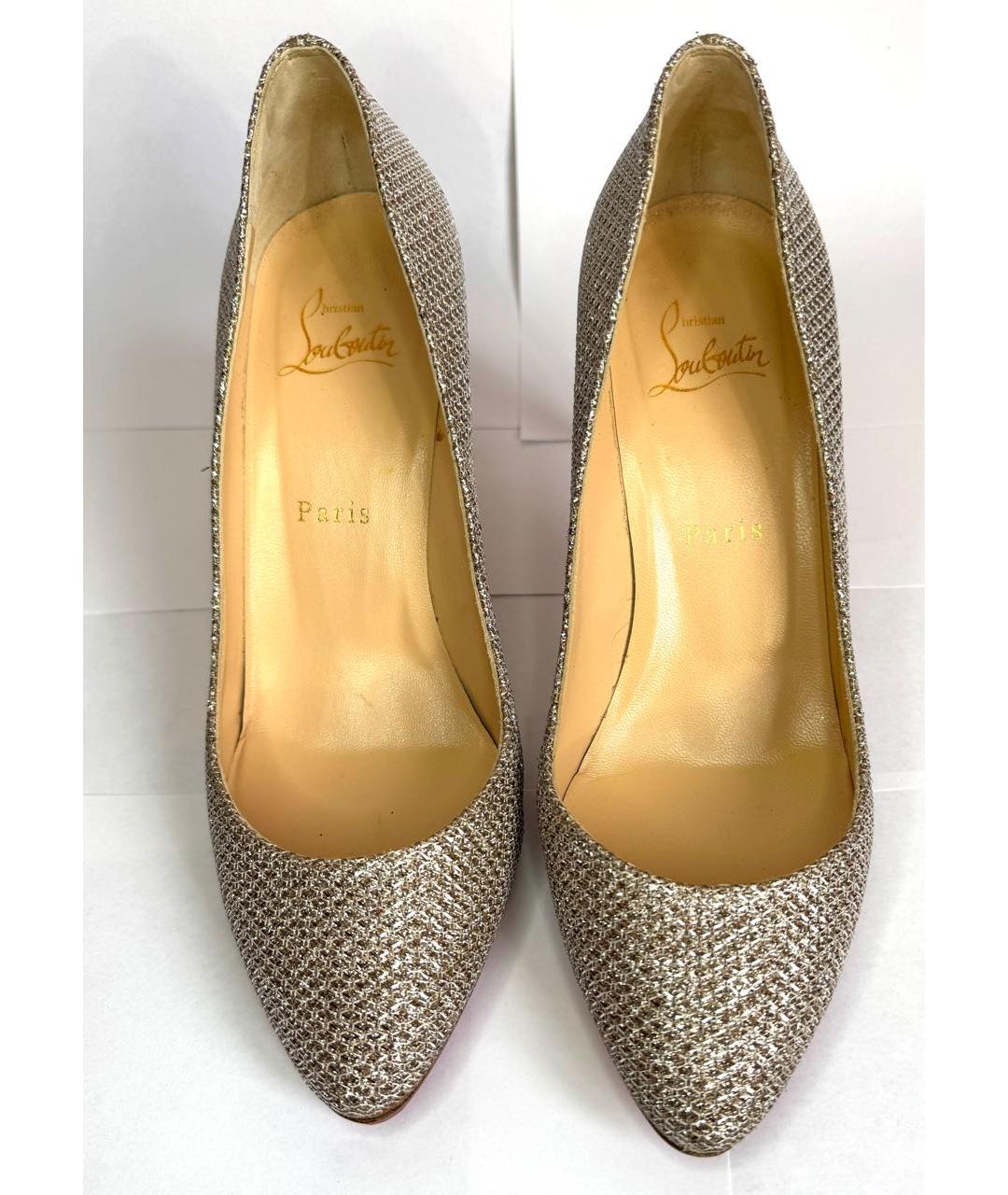 CHRISTIAN LOUBOUTIN Серебряные текстильные туфли, фото 2