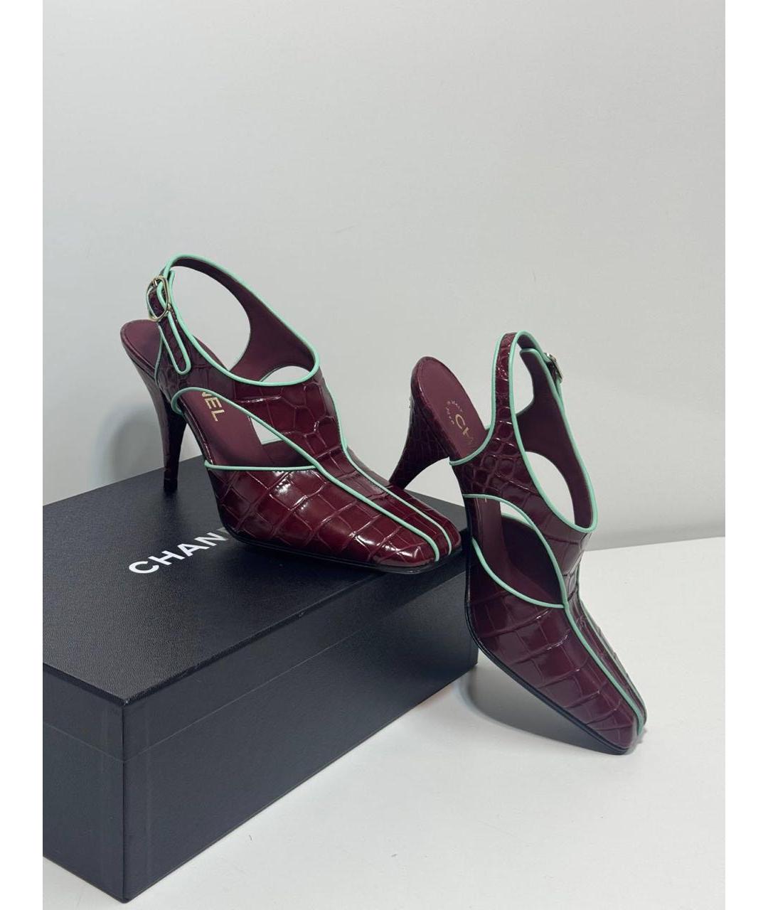 CHANEL Бордовые босоножки, фото 3