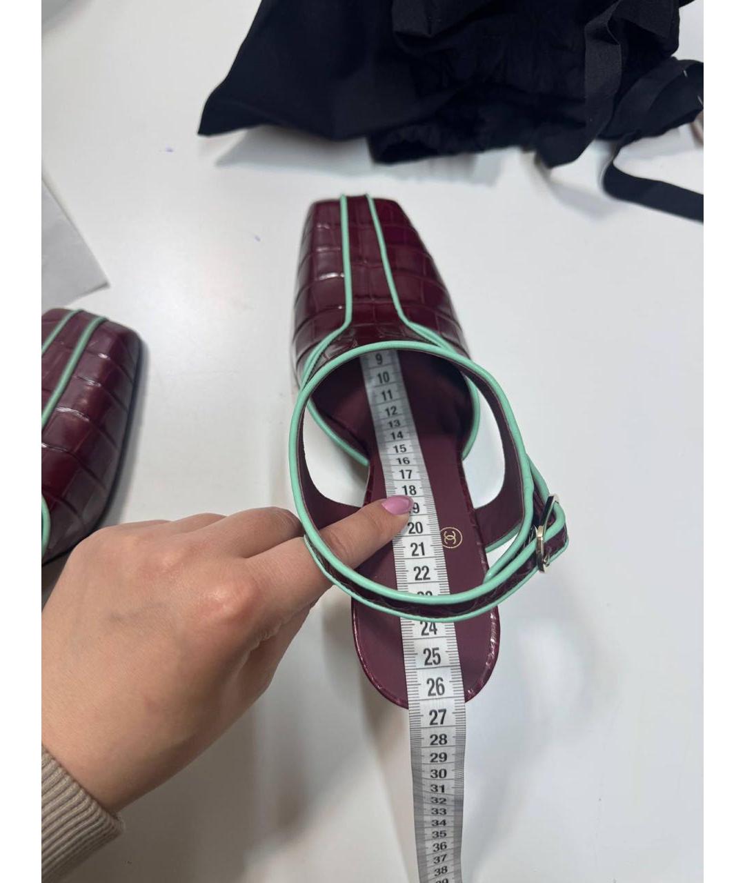 CHANEL Бордовые босоножки, фото 5