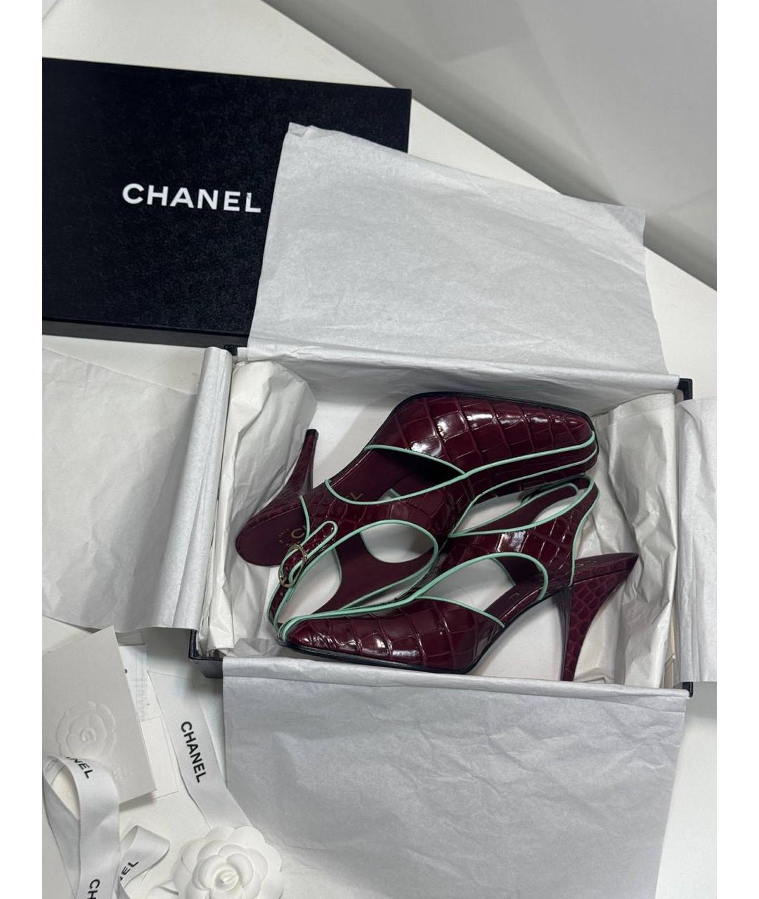 CHANEL Бордовые босоножки, фото 4