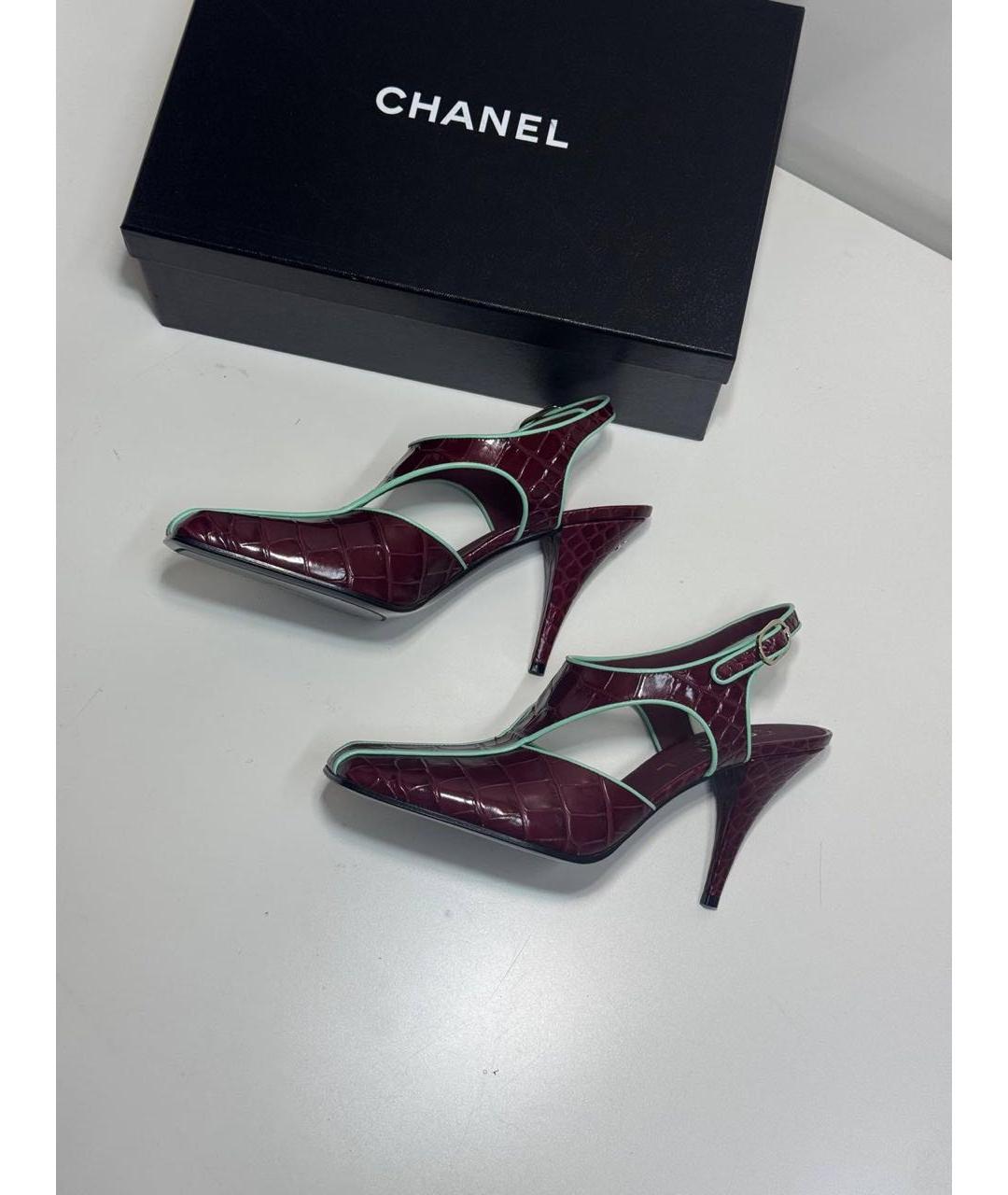 CHANEL Бордовые босоножки, фото 7