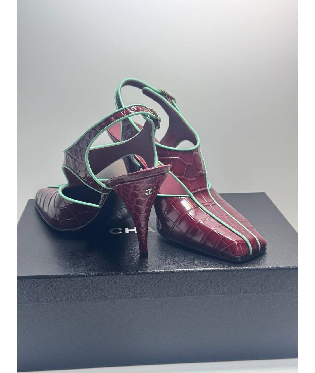 CHANEL Бордовые босоножки, фото 6