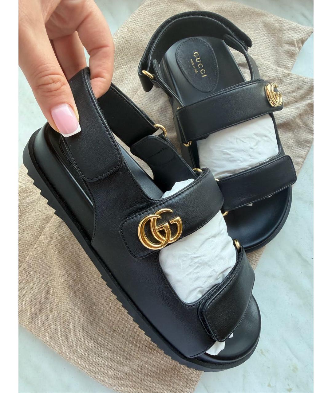 GUCCI Черные кожаные сандалии, фото 3