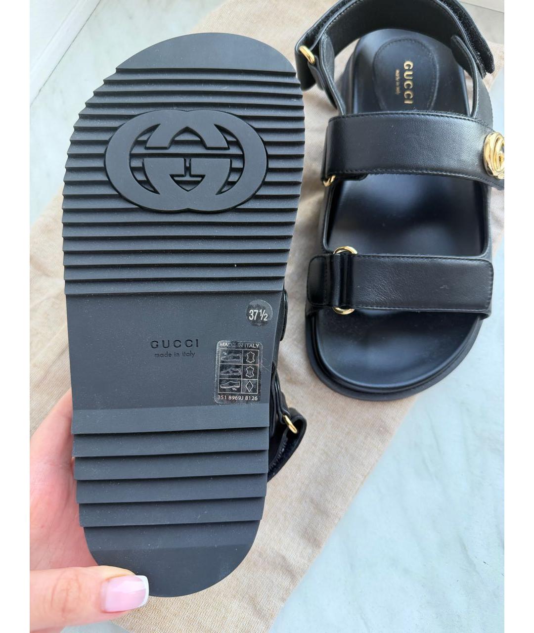 GUCCI Черные кожаные сандалии, фото 4