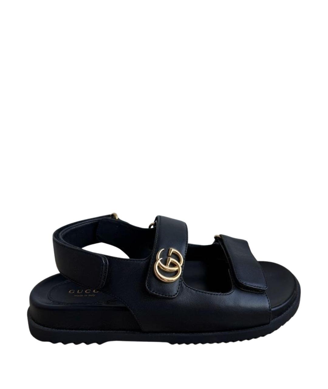 GUCCI Черные кожаные сандалии, фото 1