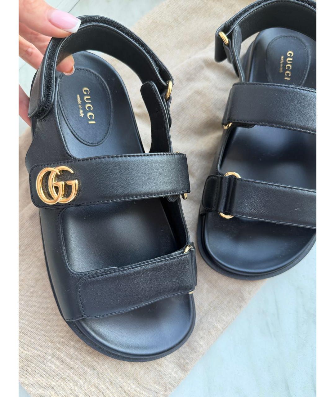 GUCCI Черные кожаные сандалии, фото 2