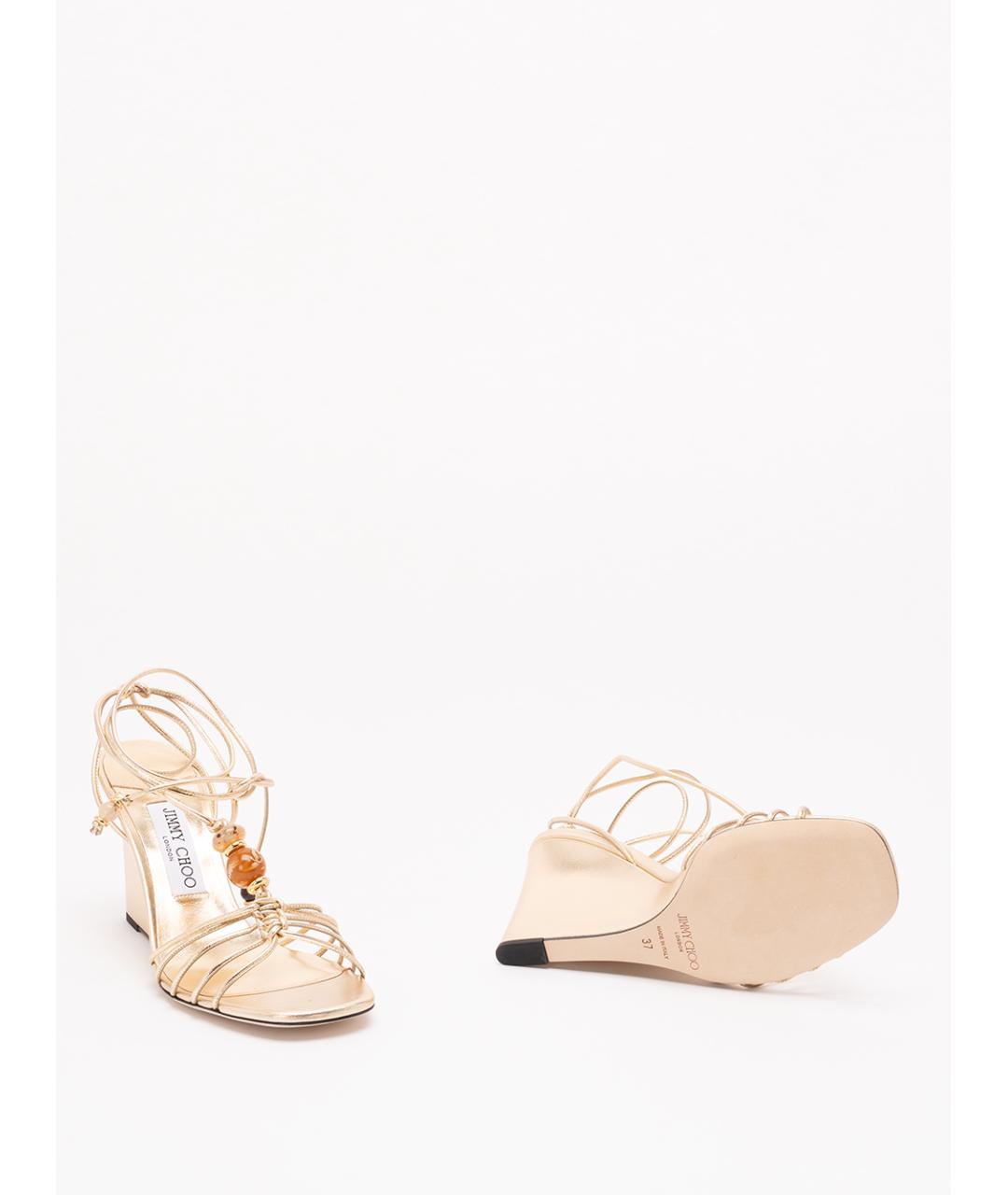 JIMMY CHOO Золотые кожаные босоножки, фото 4