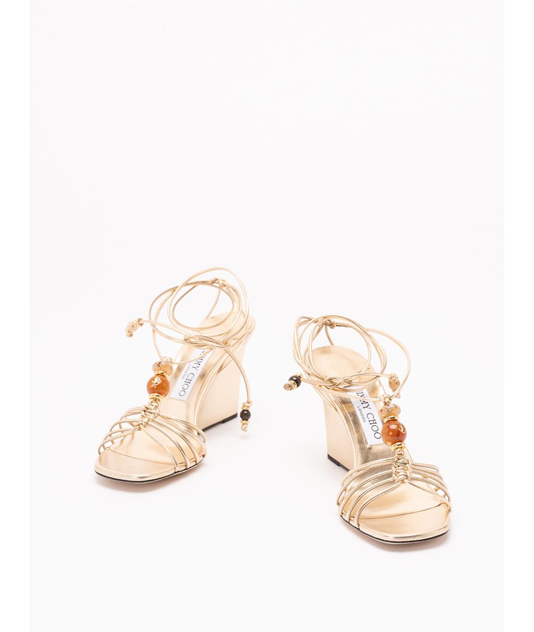 JIMMY CHOO Золотые кожаные босоножки, фото 2