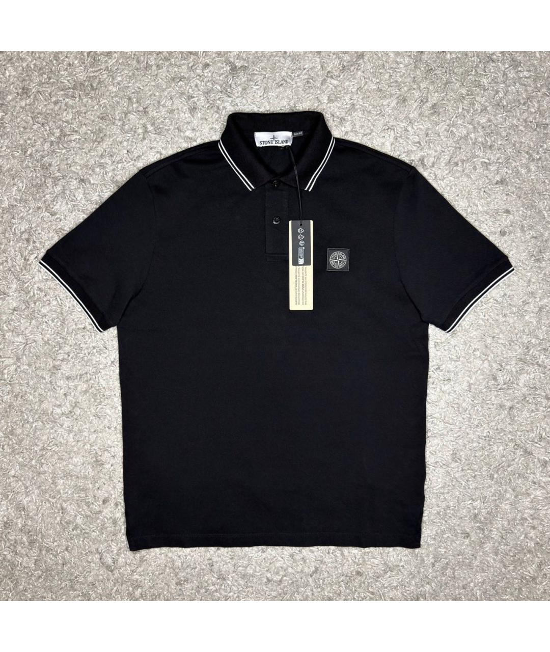 STONE ISLAND Черное хлопковое поло с коротким рукавом, фото 6