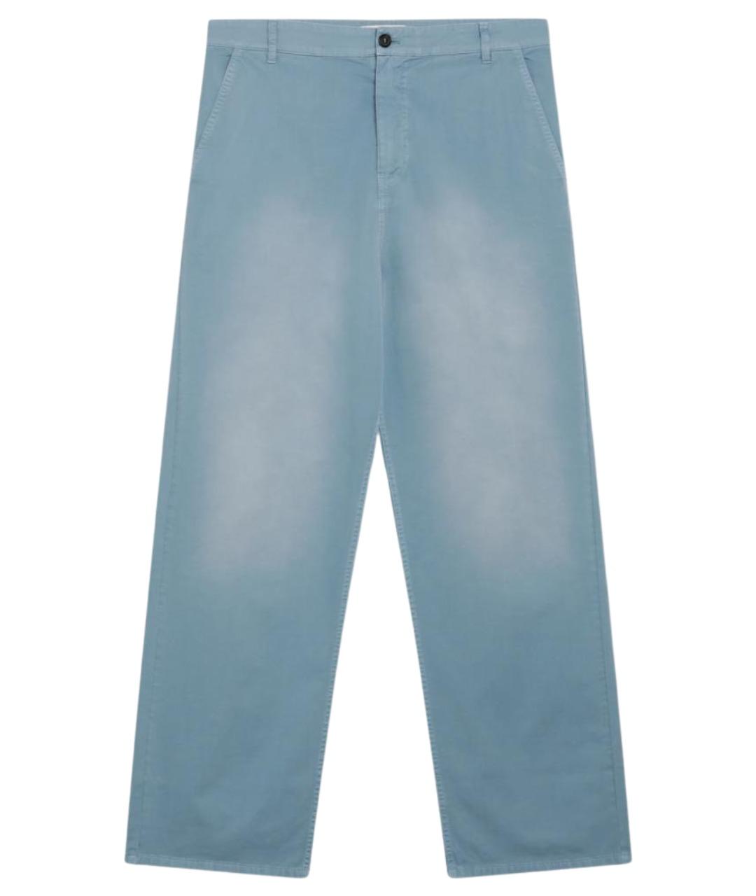MIU MIU Голубые хлопковые прямые брюки, фото 1
