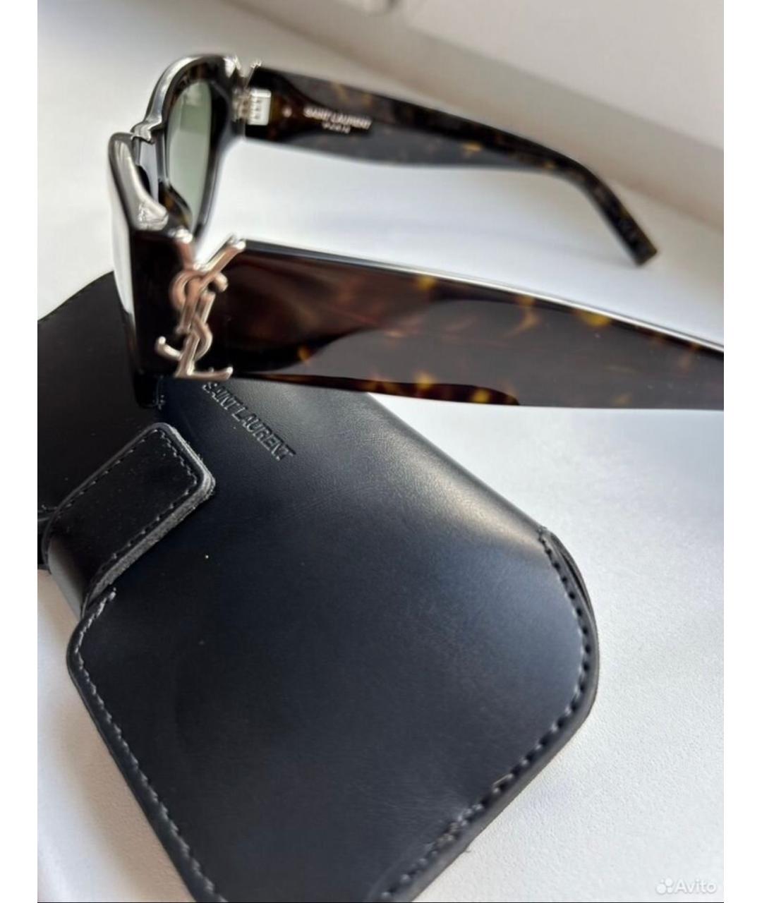 SAINT LAURENT Коричневые пластиковые солнцезащитные очки, фото 4